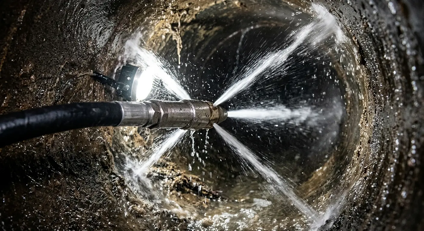 High-pressure hydro jetting nozzle cleaning sewer pipe for Sewer Line Relining in Bristol